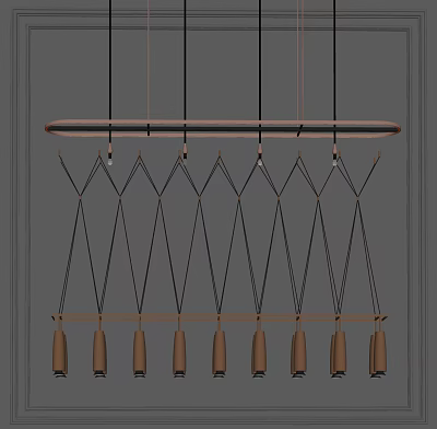 Modern Geometric Chandelier With Metal Frame And Hanging Light Elements 3d model