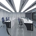 Modern Monitoring Room With Multiple Computer Monitors Control Consoles And Ergonomic Chairs