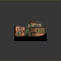 Miniature Architectural Model With Traditional Houses Courtyard Green Plants Awnings And Terraces