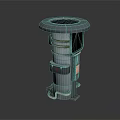 Industrial Equipment With Cylindrical Structure Top Grid Red Rings Green Panel And Copper Tubes