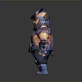 Cartoon Game Character In Blue Purple Outfit With Hat Hammer Arm Guards Utility Belt
