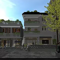 Garden Landscape With Multi story Building Balcony Greenery Courtyard Stone Path And Trees