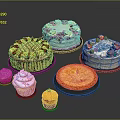 Assorted Desserts Display Featuring Decorated Cakes Pie and Cupcakes with Fruits Cream and Frosting