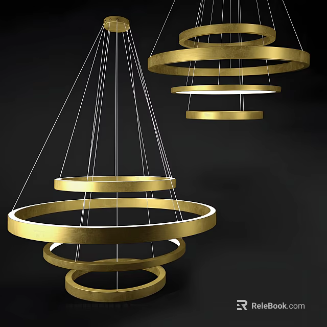 Modern Golden Circular Layered Chandelier Design With Hanging Rings 3d model 