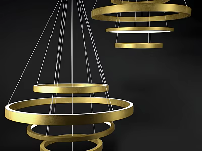 Modern Golden Circular Layered Chandelier Design With Hanging Rings 3d model