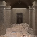 Traditional European Architecture With Arched Doorway Stone Walls Wooden Door And Stone Paved Floor