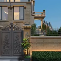 Modern Detached Villa Exterior With Glass Windows Brick Facade Balcony Swimming Pool And Landscaped Garden