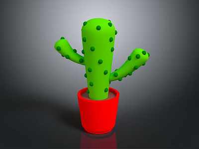 Green Cactus Plant with Spiky Arms in Red Ceramic Pot for Natural Home Decor 3d model