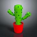 Green Cactus Plant with Spiky Arms in Red Ceramic Pot for Natural Home Decor