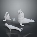White Walrus And Seal Models Decorative Figurines In Multiple Sizes On Dark Background