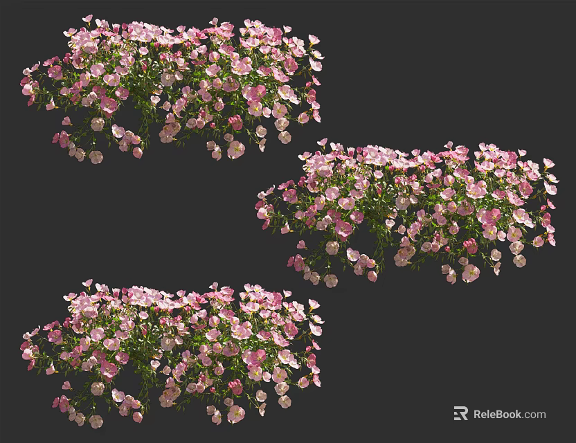 Vibrant Pink Flower Clusters With Green Leaves In Decorative Floral 3d model 