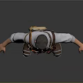 Detailed Game Movie Character 3D Model With White Shirt Brown Overalls And Tool Belt