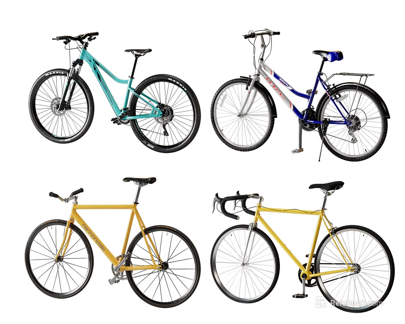 Different Styles of Bicycles Displayed Together 3d model 