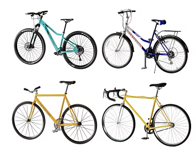 Different Styles of Bicycles Displayed Together 3d model