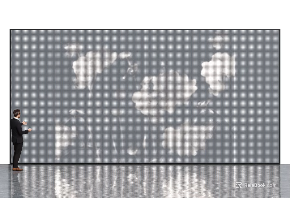 Grey Grid Wall With White Floral Pattern And Person Viewing Design 3d model
