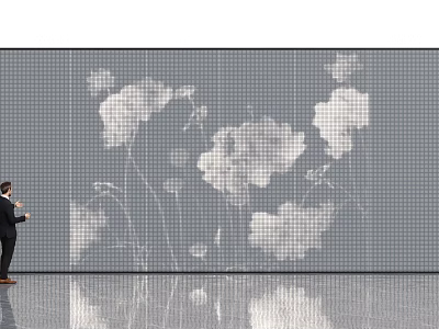 Grey Grid Wall With White Floral Pattern And Person Viewing Design 3d model