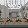 Modern Mall Store Interior With Wooden Shelves Photos Books Green Plants And Counter