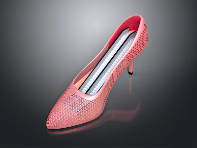 Pink Perforated High Heel Shoes With Stiletto Heel And Striped Sole 3d model