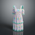 Pastel Tie Dye Off Shoulder Dress With Ruffle Sleeves And Layered Hem