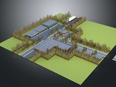 Cartoon Scene with Buildings Roads Trees and Green Lawn Layout Model Design 3d model
