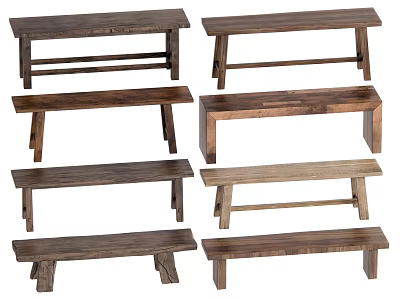 Rustic Wooden Stools With Various Designs And Different Natural Wood Tones 3d model