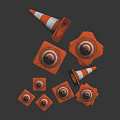 Orange And White Traffic Cones With Square Barriers For Road Safety