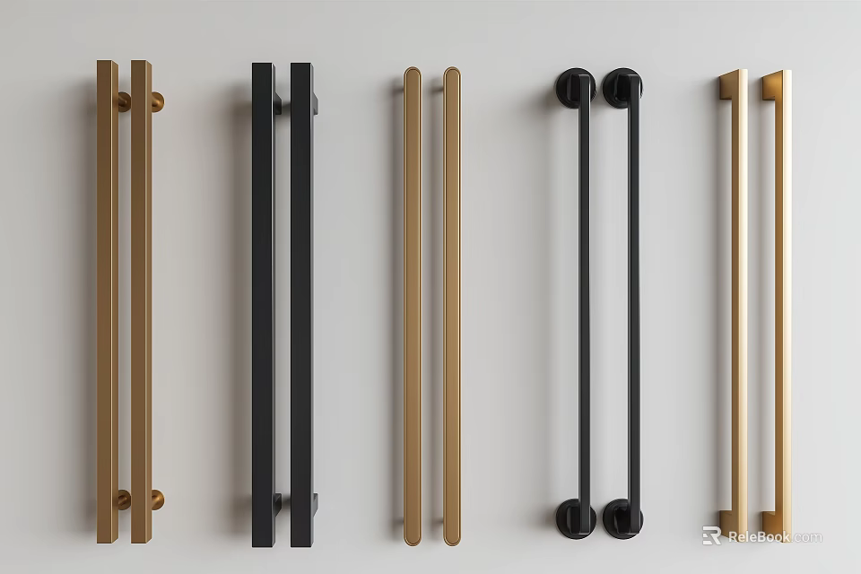 Modern Gold and Black Metal Cabinet Handles for Drawer Doors with Sleek Design 3d model 