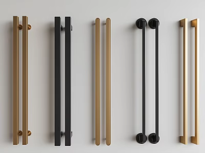 Modern Gold and Black Metal Cabinet Handles for Drawer Doors with Sleek Design 3d model