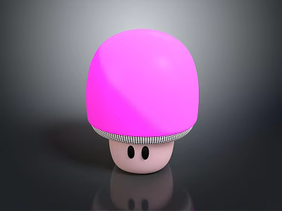 Pink Mushroom With Round Cap Light Base And Smiley Face Design 3d model