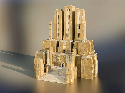 Detailed Ancient Stone Architectural Model Featuring Multi level Towers And Steps 3d model