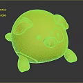 Pink Round Pig Toy with Black Eyes and Pink Nose on Black Background