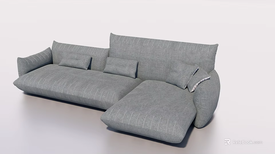 Gray Sectional Fabric Sofa with Multiple Cushions and L Shaped Design 3d model