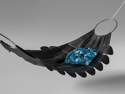 Black Fabric Hammock With Modern Hanging Design And Blue Stone On Surface 3d model