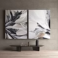 Abstract Painting Diptych Wall Art With Black White Gray Dynamic Brushstrokes On Gray Wall Background