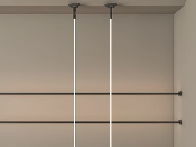 Ceiling Mounted White Long Strip Pendant Lights With Black Horizontal Bars On Beige Wall 3d model