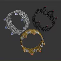 Ornate Gold Silver Black Crown Jewelry With Red Blue Gems And Intricate Curly Patterns