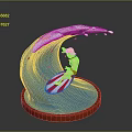 Decorative Surfing Figurine Featuring Blue Wave Blonde Surfer Red White Striped Board And Brown Base