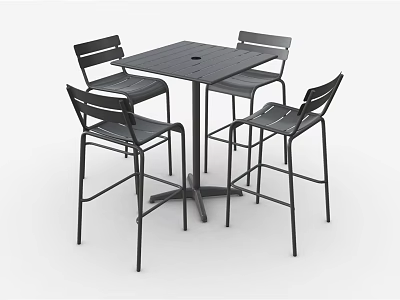 Modern Minimalist Bar Table With Four Black Metal Stools And Square Top Design 3d model