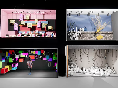 Eye Catching Retail Window Display With Colorful Decorations Mannequin And Hanging Elements 3d model