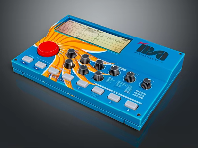 Blue IRA Electronic Control Panel With Multiple Knobs Red Button And Screen 3d model