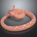 Pink Coiled Snake With White Markings And Horned Head On Dark Background