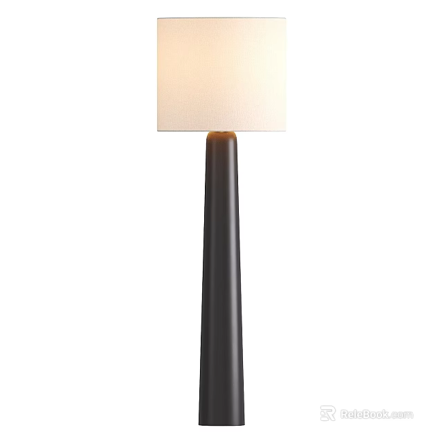 Modern Minimalist Floor Lamp With Black Pole And White Fabric Lampshade 3d model 