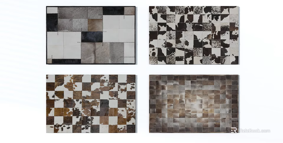Square Leather Patchwork Rugs in Neutral Tones for Modern Interior Design 3d model