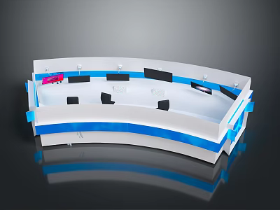 Modern Computer Console With Curved Design Multiple Seats And Blue White Accents 3d model