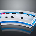 Modern Computer Console With Curved Design Multiple Seats And Blue White Accents