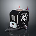 Black Mobile Food Truck With Branded Logo Flags On Top And Trailer Wheels