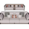 Modern Beige Sofa and Coffee Table Set with Brown Gray Patterned Pillows 3d model