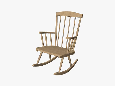 Natural Wooden Rocking Chair With Slat Back Design For Comfortable Leisure Seating 3d model
