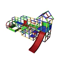 Children's Play Area with Colorful Structure Slide Climbing Net and Safe Platforms