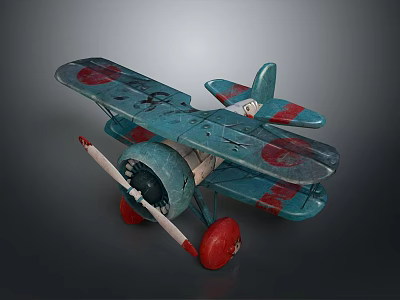 Vintage Blue And Red Toy Airplane With Propeller For Space Aviation Collectors 3d model
